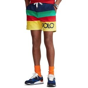 Polo Ralph Lauren Men's Colorblock Striped Fleece Shorts Polo Spellout Size XL